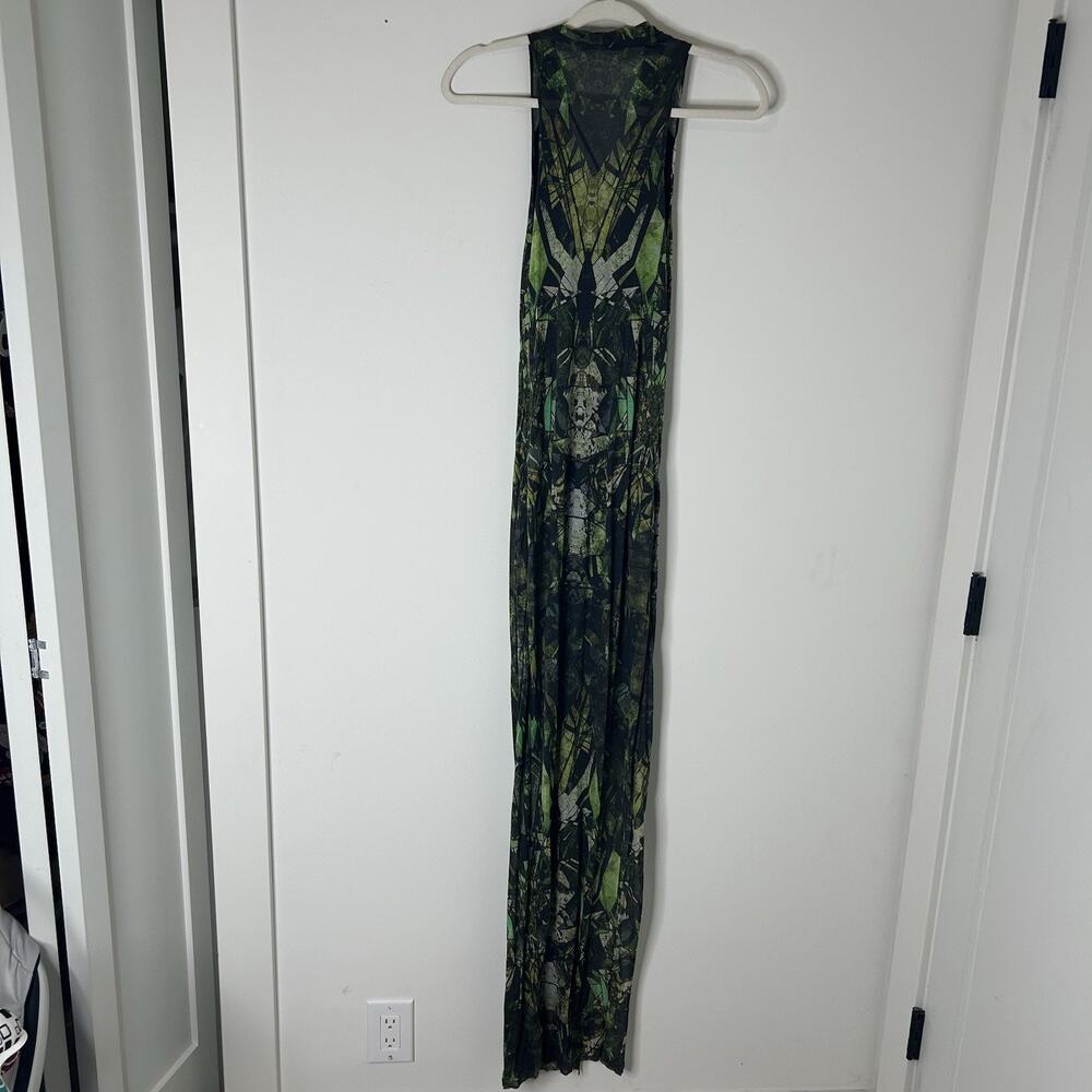 HELMUT LANG Dress Womens Medium Cicadae Print Slit Overlap Maxi Lizard Green - Picture 6 of 9